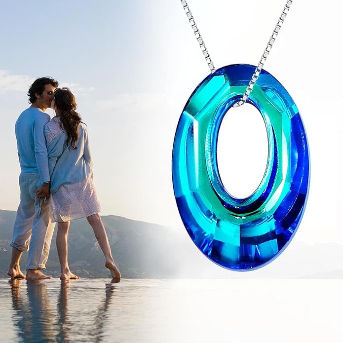 Oval Crystal Necklace S925 Sterling Silver Oval Austrian Crystal Pendant