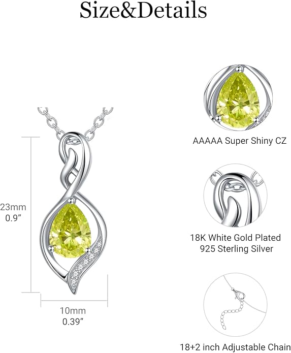 Infinity Birthstone Necklace for Women 925 Sterling Silver Dainty Infinity Pendant Jewelry Birthday Mothers Day Gifts for Mom Women Wife