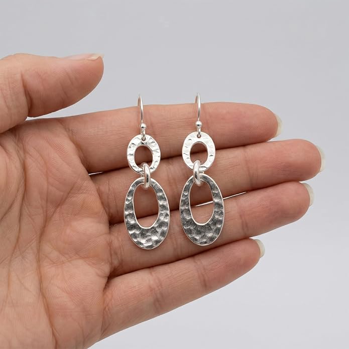 LeCalla 925 Sterling Silver Hammered Earrings for Women | Classic Handmade Textured Hammered Drop Dangle Earring Jewelry Gifts for Birthday Wedding Christmas