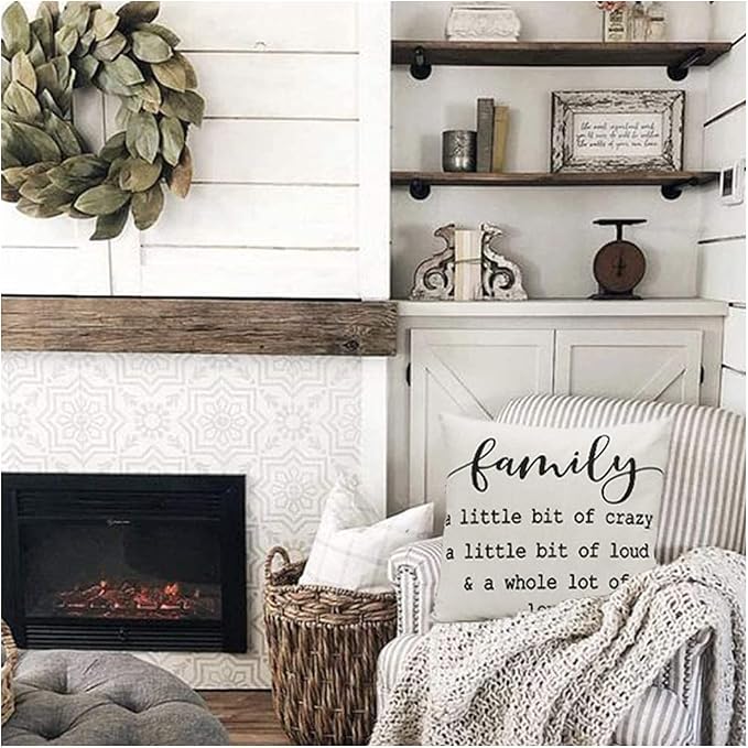 Farmhouse Pillow Covers Family Throw Pillow Case Our Happy Place Home This is Us Quote Cushion Cover for Couch Sofa Cotton Linen 18x18 Set of 4 Housewarming Gifts
