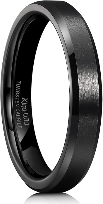 King Will Tungsten Men's Wedding Ring - Available in 6mm to 10mm, Black/Silver, Matte Finish, Beveled Polished Edge, Comfort Fit