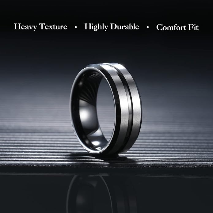 King Will Tungsten Carbide Wedding Band for Men Women-6/8/10mm Width Multicolor Available with Grooved Center Wedding Ring Suitable for Work, Gym Comfort Fit Size 4-16