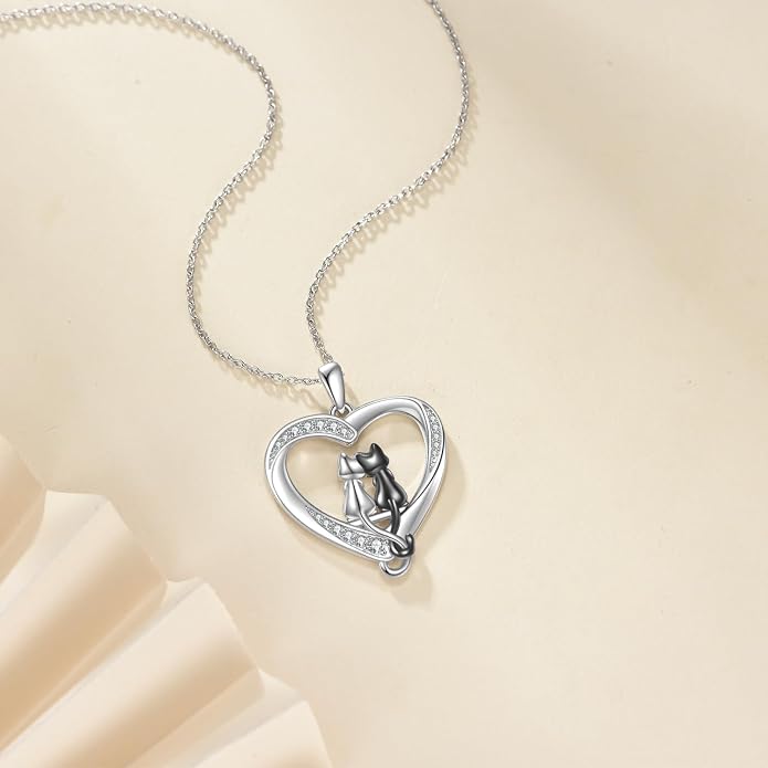 Cat Necklace Sterling Silver Cat Zircon Pendant Gothic Jewelry for Women Animal Lovers Gifts