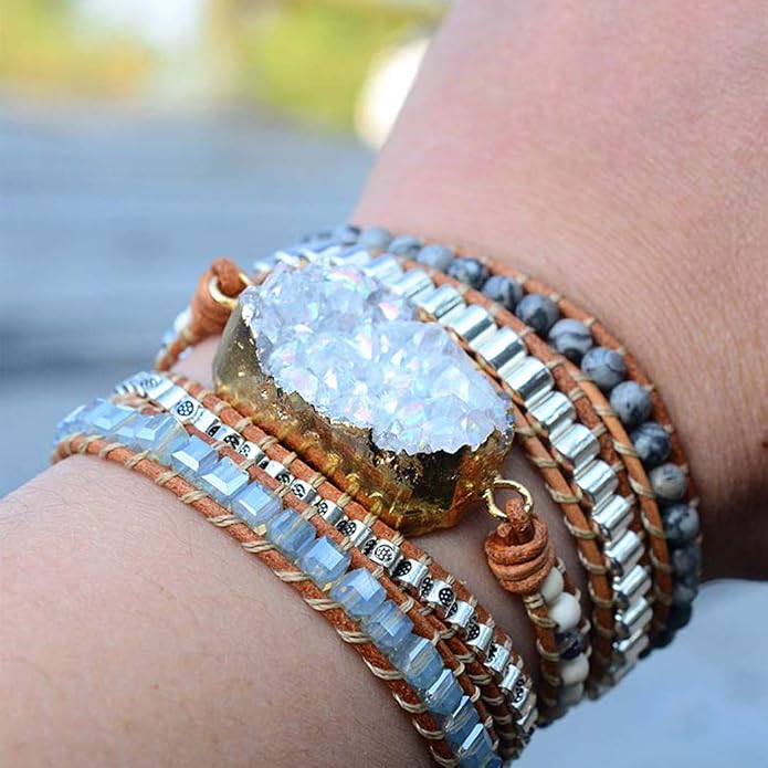 Boho Wrap Bracelet for Women, Handmade Natural Imperial Jasper Multi-Layer Stone Beaded Bracelet, Bohemian Healing Crystal Stone Jewelry Gifts