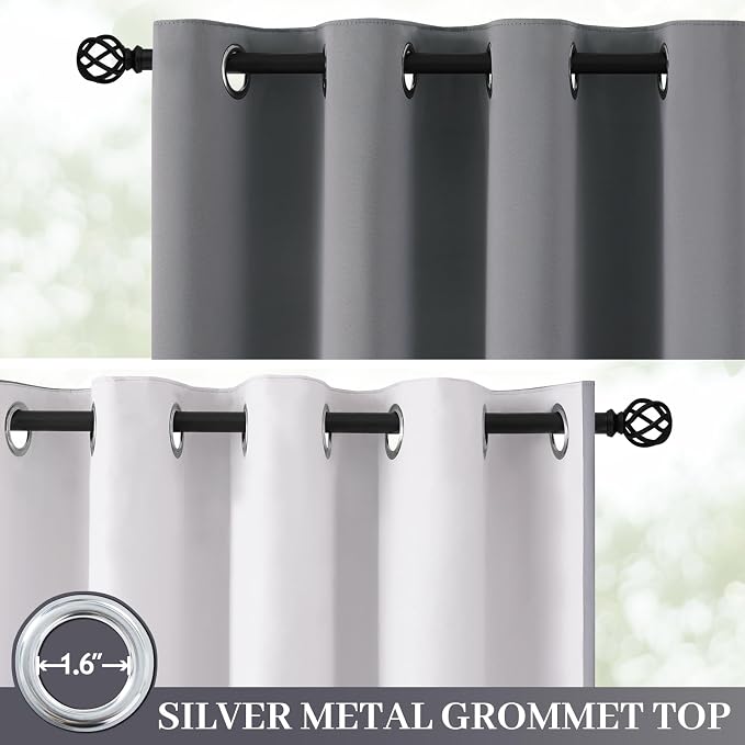 Yakamok Grey 100% Blackout Curtain Panels 84 inches, 50" Wide, 2 Panels | Blackout Curtain Panels for Bedroom, 2 Thick Layers Grommet Top Thermal Insulated Drapes with White Back for Living Room