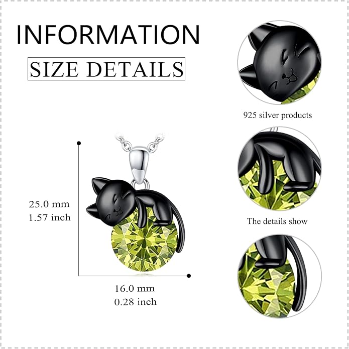 Cat Necklace Sterling Silver Cat Zircon Pendant Gothic Jewelry for Women Animal Lovers Gifts