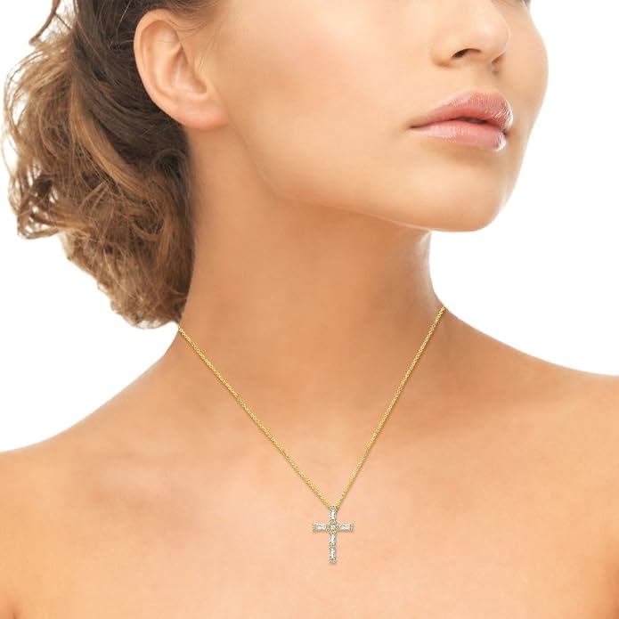 B. BRILLIANT Sterling Silver Baguette-cut AAA Cubic Zirconia Cross Necklace Made for Women