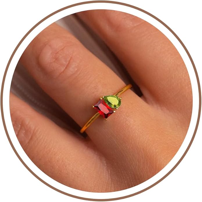 Birthstone Rings for Women, Non Tarnish Gold Rings 2026 Graduation Gifts Birthday Gift Trendy Teen Girl Stuff Dainty 14K Plated Adjustable CZ Stacking Promise Ring Anniversary Jewelry for Friend Sister Girlfriend Daughter