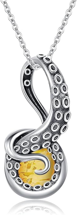 Octopus Tentacles Necklace with Gemston 925 Sterling Silver Octopus Pendant for Women Ocean Jewelry Gift for Women
