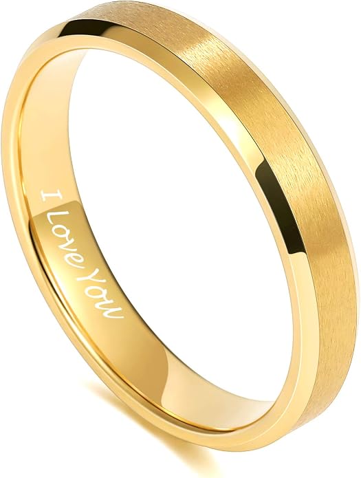 TRUMIUM 2mm 4mm 6mm 8mm 24k Gold Plated Tungsten Rings for Men Women Wedding Bands Matte Finish Beveled Edges Comfort Fit Size 4-13