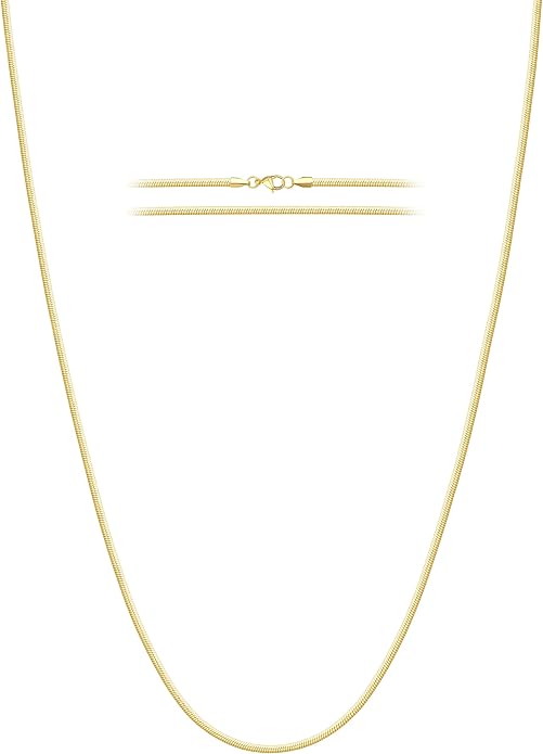 WomenGifts 14K Gold Silver Plated Herringbone Necklace for Women, Dainty Snake Chain Choker, Trendy Simple Long Layered Jewelry Non Tarnish, 3/4/5/8mm,14,16,18,20,22,24,26 Inch Thin & Chunky Options