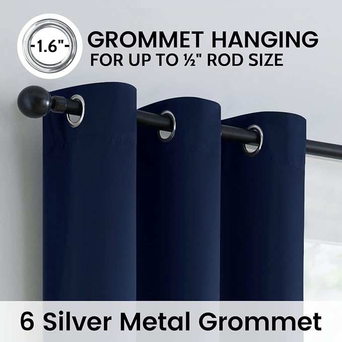 SimpleHome Navy Blue 100% Blackout Curtains Room Darkening Living Room 63 | Curtains for Bedroom,Thermal Insulated Grommet Window Drapes,Curtains for Living Room with Black Back,38 x 63 Inch,2 Panels