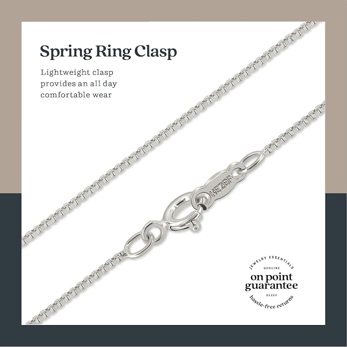 KEZEF 18K Gold Plated 925 Sterling Silver Box Chain Necklace for Women, 1mm Thin & Sturdy Italian Chain Necklace, Rose Gold & Silver Available, 15/16/18/20/22/24/30 Inch