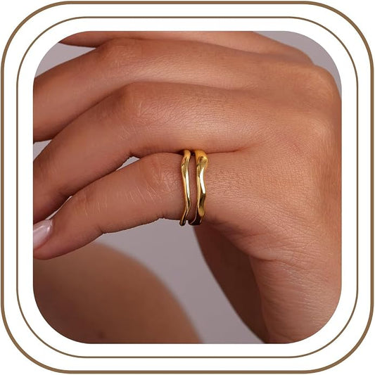 Gold Rings for Women Men Non Tarnish, Waterproof Chunky 14K Gold Plated Dainty Stackable Rings Trendy Statement Pinky Thumb Rings Engagement Eternity Wedding Band Ring Stacking Gold Jewelry Size 3 4 5 6 7 8 9 10 11