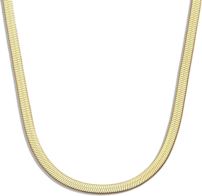 WomenGifts 14K Gold Silver Plated Herringbone Necklace for Women, Dainty Snake Chain Choker, Trendy Simple Long Layered Jewelry Non Tarnish, 3/4/5/8mm,14,16,18,20,22,24,26 Inch Thin & Chunky Options