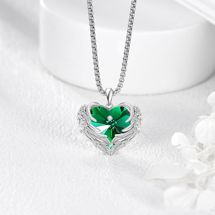 Angel Wings Necklace for Women 925 Sterling Silver Birthstone Guardian Necklace Jewelry Angel Wings Moonstone, Crystal Pendant Jewelry Gifts