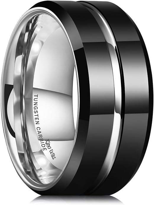 King Will Tungsten Carbide Wedding Band for Men Women-6/8/10mm Width Multicolor Available with Grooved Center Wedding Ring Suitable for Work, Gym Comfort Fit Size 4-16