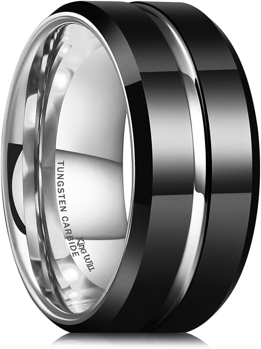 King Will Tungsten Carbide Wedding Band for Men Women-6/8/10mm Width Multicolor Available with Grooved Center Wedding Ring Suitable for Work, Gym Comfort Fit Size 4-16