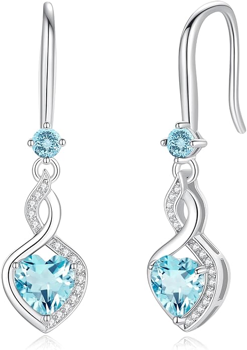 FANCIME Heart Infinity Dangle Drop Earrings 925 Sterling Silver Heart Gemstone Birthstone Earring
