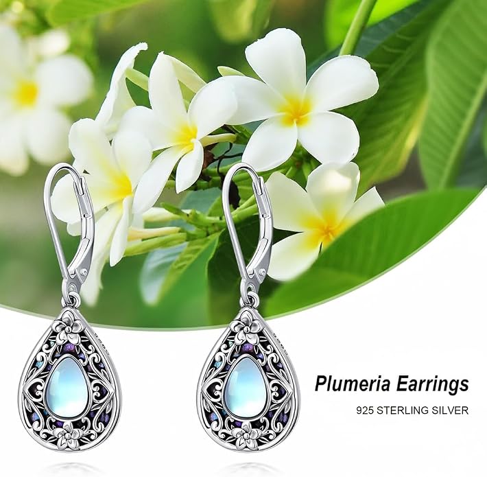 Flower Earrings 925 Sterling Silver Flower Teardrop Leverback Dangle Earrings Jewelry Gifts for Women Girls