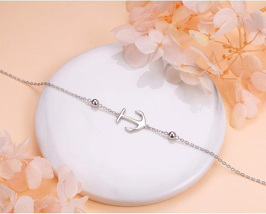 FLYOW S925 Sterling Silver Anklet for Women Summer Boho Beach Charm Adjustable Foot Ankle Bracelet Jewelry Birthday Gift