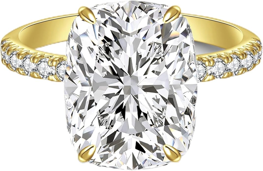 AVECON 3CT/5CT Elongated Cushion Cut Engagement Ring for Women, Wedding Promise Cubic Zirconia Band, White Gold Plated Bridal Half Eternity Rings with 4 Prong, Size 5-9