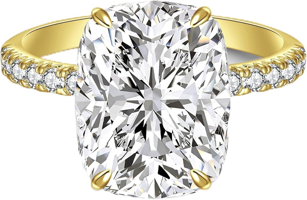 AVECON 3CT/5CT Elongated Cushion Cut Engagement Ring for Women, Wedding Promise Cubic Zirconia Band, White Gold Plated Bridal Half Eternity Rings with 4 Prong, Size 5-9