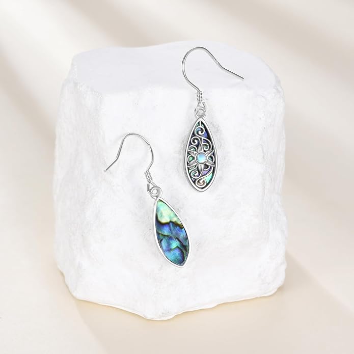 TIGER RIDER Abalone Shell Dangle Earrings 925 Sterling Silver Moonstone Filigree Jewelry Gifts for Women Birthday