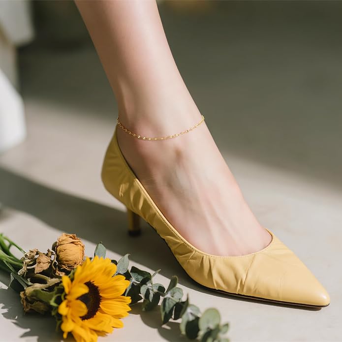 Gold Anklets for Women Ankle Bracelets for Women 14K Gold Anklets Bracelets for Womens Golden Anklet Cross Ankle Bracelet Spaced Evenly Cubic Zirconia Cross Anklet Bracelet for Womens Ankles 9.5+1.5in