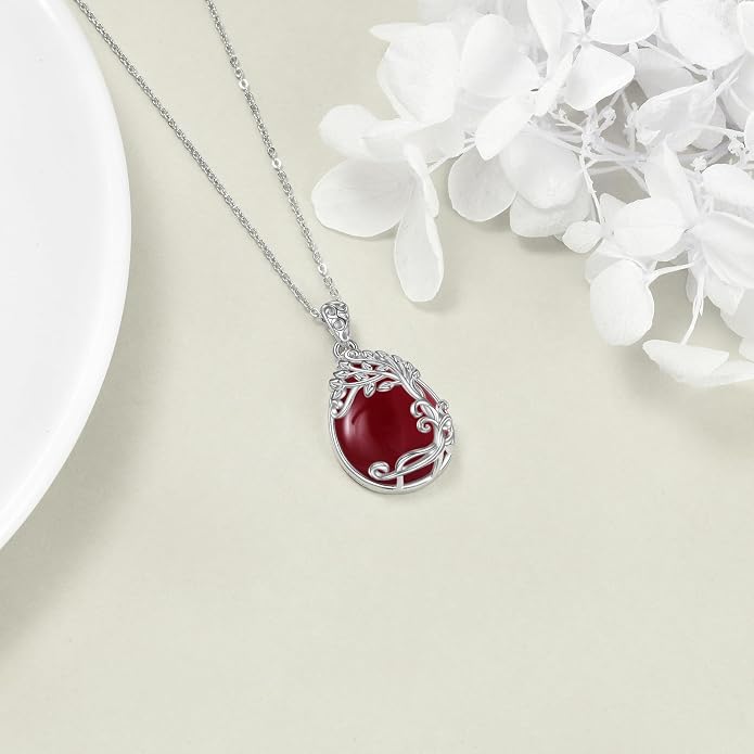 YAFEINI 925 Sterling Silver Moonstone Necklace Filigree Teardrop Pendant Necklace Jewelry for Women Girls