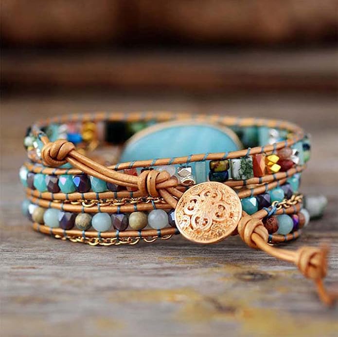 Women Wrap Bracelet Boho Natural Jasper Crystal Stone Beads Strand Bracelets