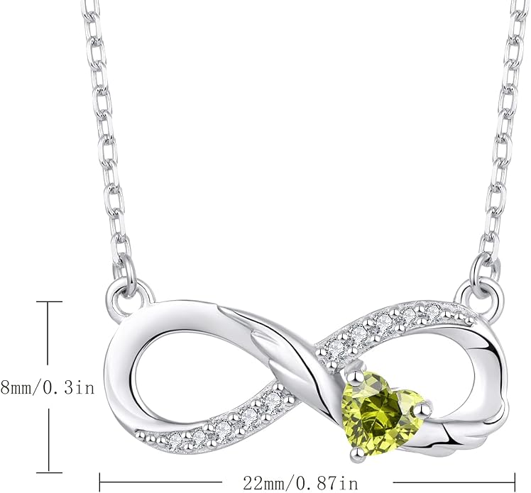 STARCHENIE Infinity Necklace 925 Sterling Silver Angel Wings Heart Birthstone Necklace for Women