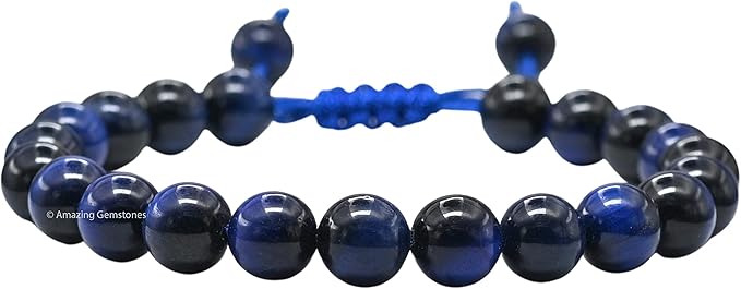 Amazing Gemstone Blue Tiger Eye Star Bracelet for Women Men's Gifts - Protection Healing Crystal Bracelet - 8mm Gemstone Beaded Adjustable Bracelet Pulseras para Hombres Mujer Stocking Stuffers