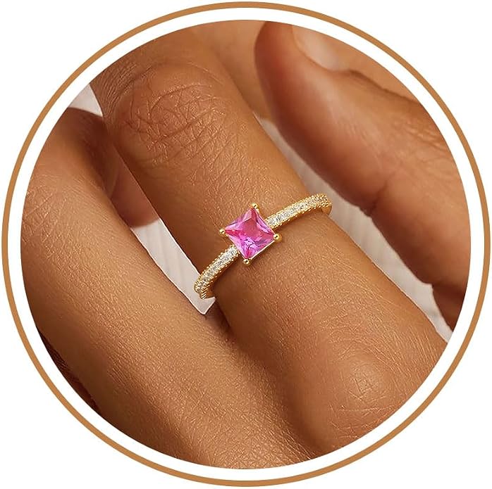 Birthstone Gold Rings for Women Non Tarnish 14K Gold Plated Stackable Cubic Zirconia Thumb Rings Dainty Cute Emerald Eternity Band Pinky Ring Engagement Wedding Promise Rings Jewelry Gifts