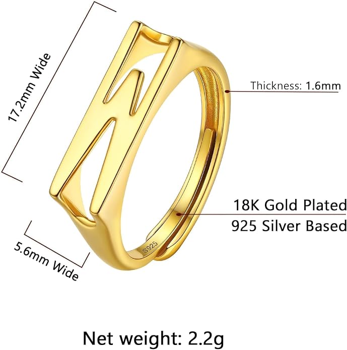 SILVERCUTE 925 Sterling Silver Initial Rings for Women,Adjustable Capital Letter Ring Hypoallergenic,Minimalist 925 Silver Rings for Mother Daughter