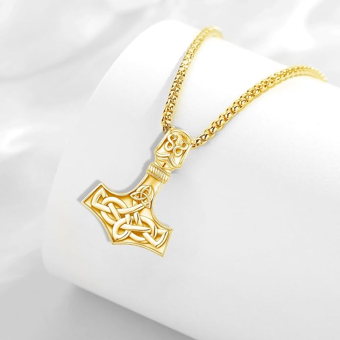 Thor Hammer Necklace for Women Men, S925 Sterling Silver Viking Mjolnir Necklace Pendant with Corlorful Opal Norse Runes Amulet Jewelry Gift