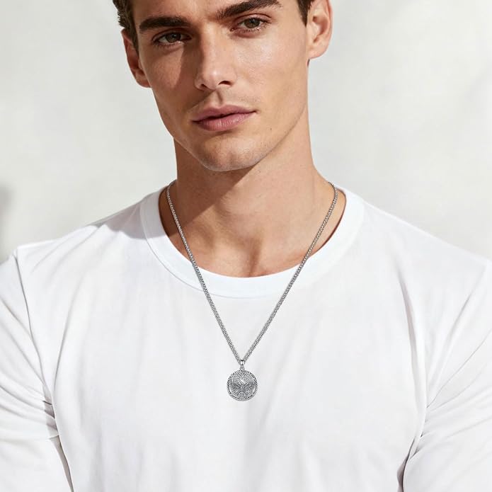 925 Sterling Silver Viking Wolf Mjolnir Necklace for Men Women, Viking Runes Wolf Tooth Witch Celtic Knot Amulet Protection Pendant Nordic Norse Mythology Jewelry Gift for Men Women