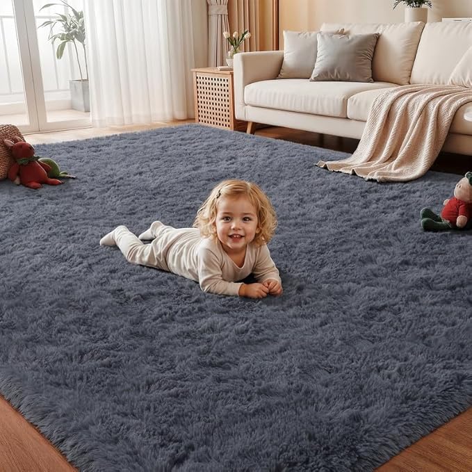 Area Rug for Living Room Bedroom: 4x6 Soft Fluffy Shag Rugs Upgrade Non-Slip High Pile Carpet Large Fuzzy Plush Indoor Floor Shaggy Carpets for Nursery Kid Playroom Office Dorms Home Decor Grey