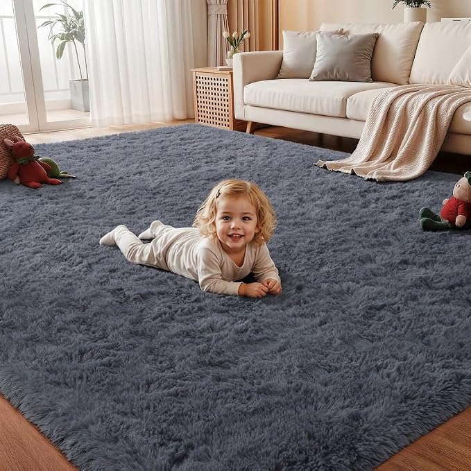 Area Rug for Living Room Bedroom: 5x7 Soft Fluffy Shag Rugs Upgrade Non-Slip High Pile Carpet Large Fuzzy Plush Indoor Floor Shaggy Carpets for Nursery Kid Playroom Office Dorms Home Decor Grey