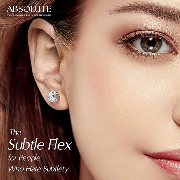 Moissanite Earrings, Hypoallergenic Flat Back Earrings for Women Men, Screw On Studs 925 Sterling Sliver Cartilage Earring for Sensitive Ears 4mm Short Post