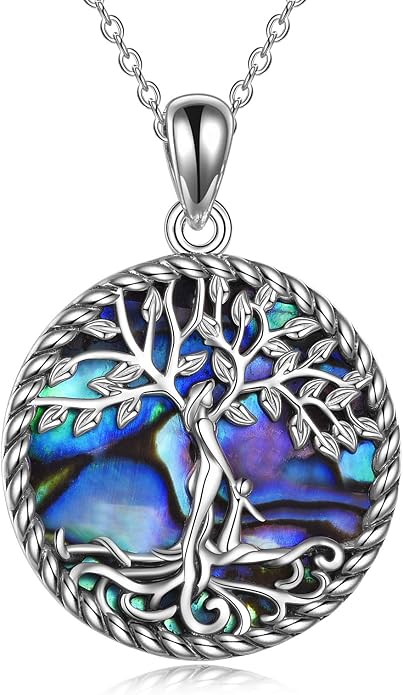 ONEFINITY Tree of Life Necklace for Women Sterling Silver Abalone Shell Crystal Tree of Life Pendant Necklace Family Tree Jewelry for Mom Daughter Sister Girls Christmas Gifts
