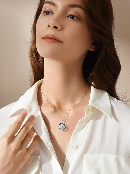 Midari Ocean Necklace 925 Sterling Silver Flamingo Mama Bear Dolphin Penguin Sea Turtle Axolotl Desert Cactus Nautical Rudder Tropical Palm Compass Wave Pendant Boho Jewelry Gifts for Women Men
