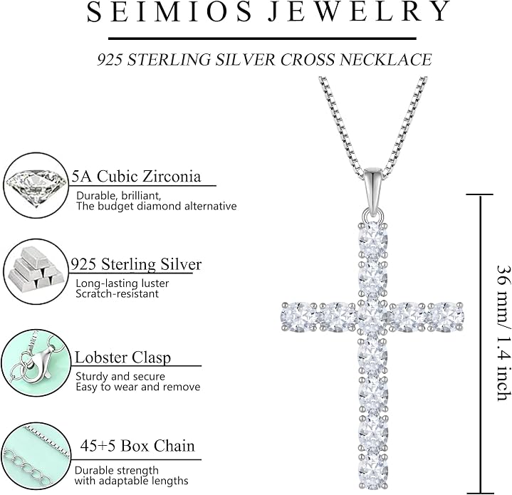 925 Sterling Silver Cross Necklace for Women Men Christian Jesus Faith Birthstone Cross Crucifix Pendant Necklaces