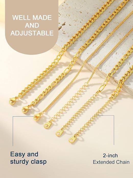 ChainsPro Stainless Steel Waterproof Anklet for Women, Adjustable Non Tarnish Layered Anklets, Trendy Dainty Cuban Link Ankle Bracelet Beach Jewelry Gifts for Swimming & Daily Wear (8.5+2 inches)