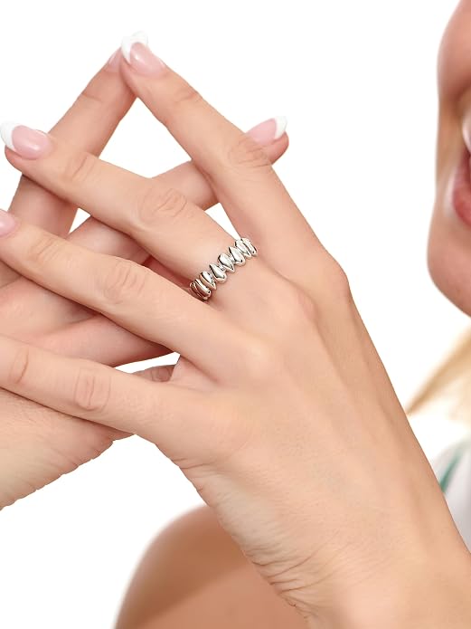 DEVATA Gold or Rhodium Plated Sterling Silver 925 – Eternity, Band Ring for Women – Heart, Knot, Clover, Infinity, Mariner, Cable, Curb, Cuban, Figaro, Daisy, Rope, Ribbed, Dome