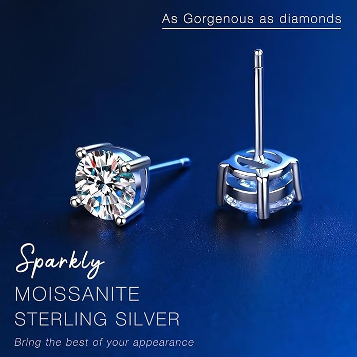 Moissanite Stud Earrings GRA 925 Sterling Silver Earrings for Men 18K White Gold Plating Earrings for Women,wedding earrings(0.3Ct-4Ct)