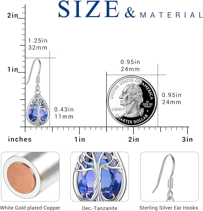 Eusense Sterling Silver Dangle Earrings for Women Tree of Life Animals Moonstone Turquoise Leverback Earrings Jewelry Gifts
