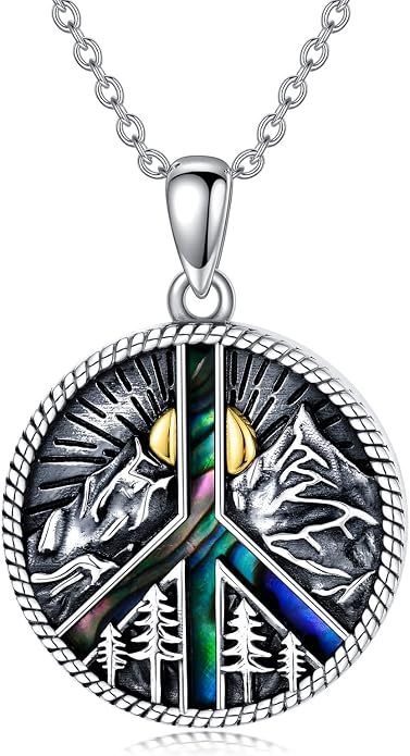 S925 Sterling Silver Poseidon Trident/Peace Sign/Coexist Peace Symbol/Pirate/Arrowhead/Flower of Life/Thor's Hammer Jewelry Necklace Gifts for Women Men