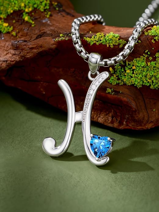 Birthday Gifts for Women Alphabet A to Z Initial Birthstone Pendant Necklaces for Women - 18k White Gold Plated Personalized Name Jewelry Anniversary Graduation Gifts for Wife Her Daughter Girlfriend(with Gift Box)