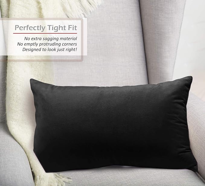 Nestl Throw Pillow Covers, Cozy Velvet Decorative Pillow Covers 12 x 20 Inches, Soft Solid Couch Pillow Covers for Sofa, Bed and Car, Set of 2 - Black